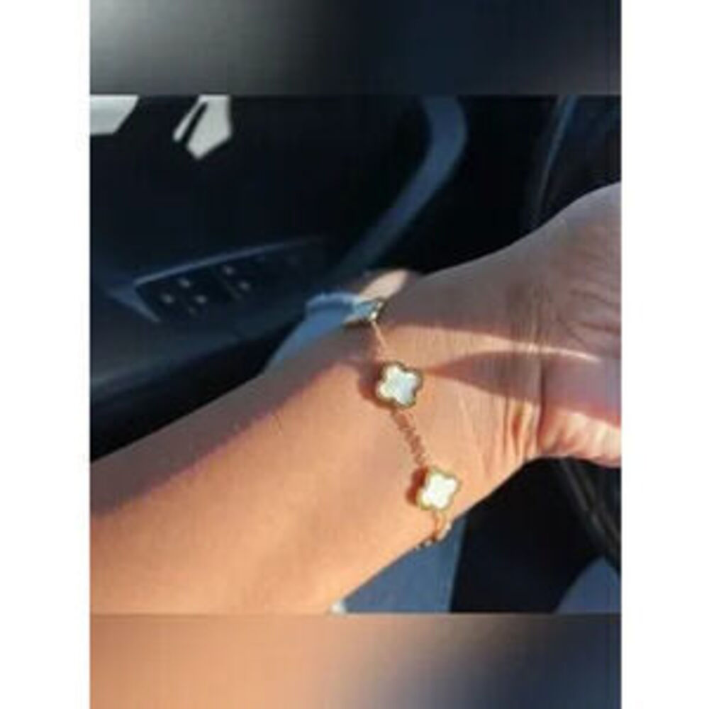 18k Gold Plated Titanium Clover Charm Bracelet Gift Dainty